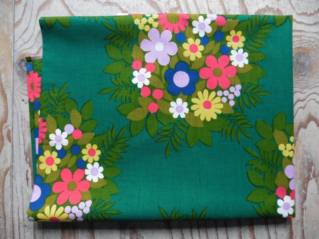Vintage stof bloemen groen retro jaren 60 70 NIEUW, 120 cm of meer, Nieuw, Ophalen of Verzenden, Katoen