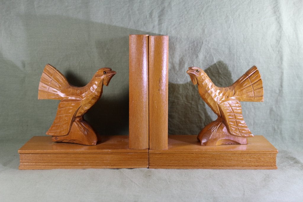 Massief houten boekensteunen met vogelmotief, Ophalen of Verzenden, Gebruikt