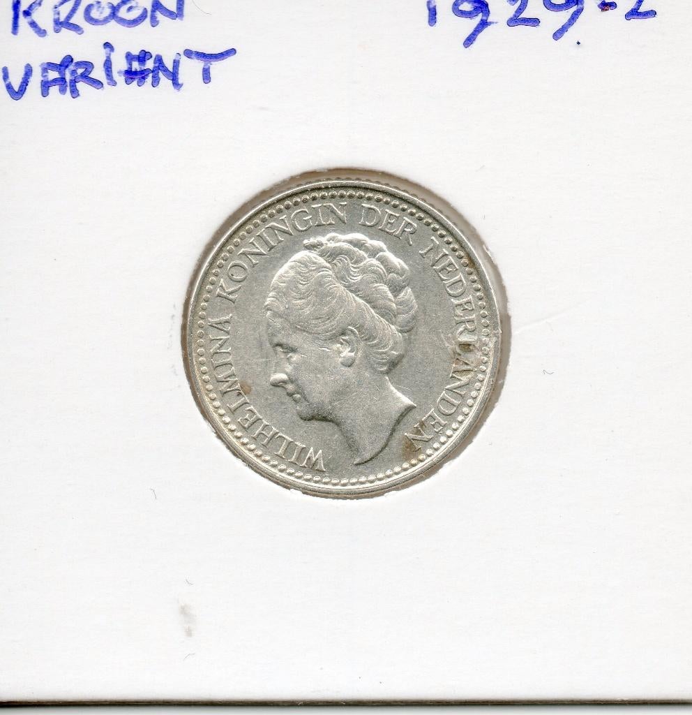 WILHELMINA 1/2 GULDEN 1929-B DE KROON VARIANT ZILVER, ½ gulden, Zilver, Ophalen of Verzenden, Koningin Wilhelmina