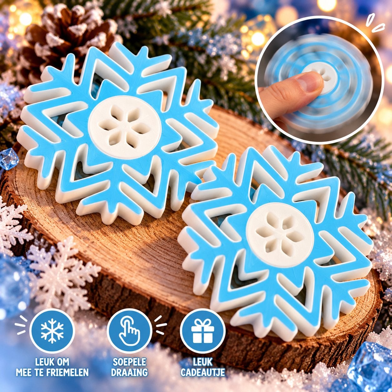 3D Sneeuwvlok Fidget Spinner - Blauw/Wit Flexibel, Ophalen of Verzenden, Nieuw, Jongen of Meisje