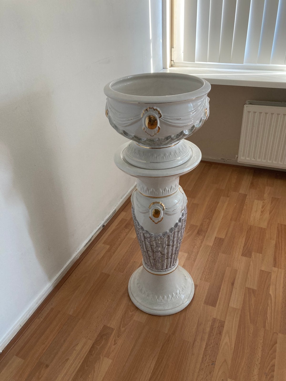 Vintage Keramische Plantenzuil met Pot – 90 cm, Tuin en Terras, Ophalen, Rond, Zo goed als nieuw, Aardewerk