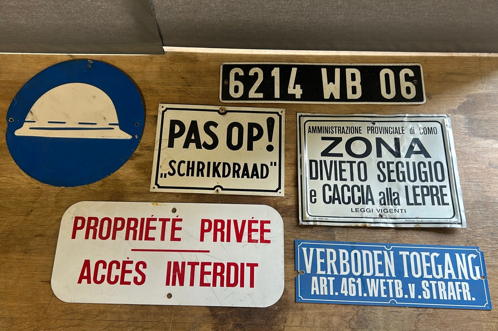 6 oude waarschuwings borden., Ophalen of Verzenden, Gebruikt, Reclamebord