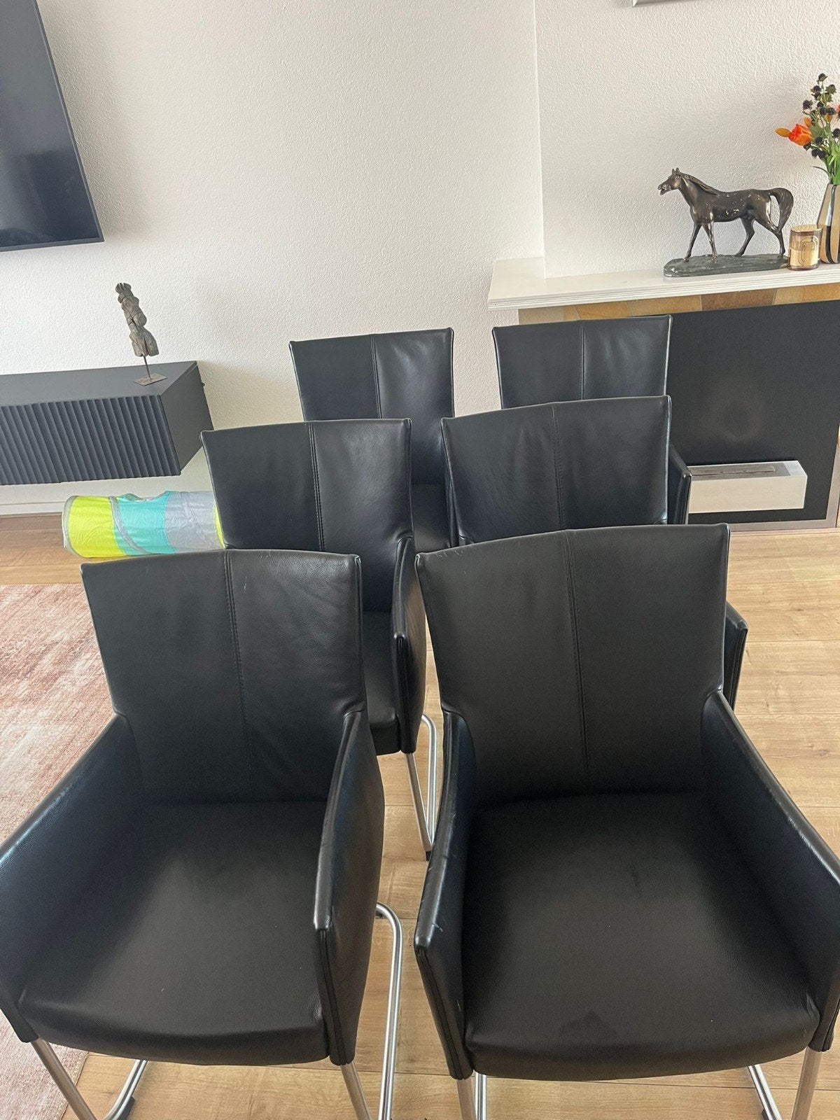 Set van 6 Bert Plantagie leren stoelen - Zwart, Ophalen