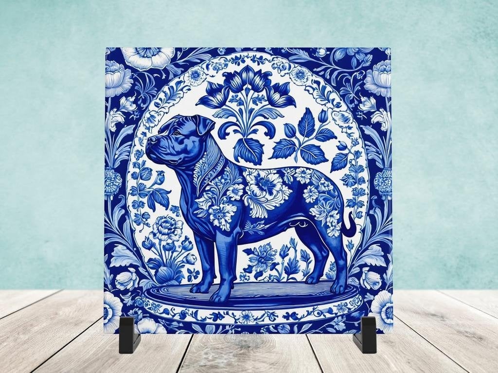 Staffordshire Bull Terriër Delfts Blauw tegel incl voet, Ophalen of Verzenden, Nieuw