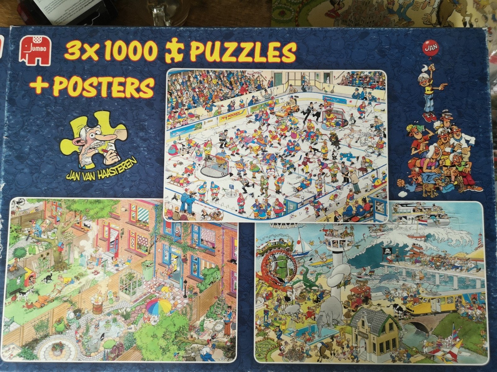 Jan van Haasteren 3x1000 stukjes puzzels + posters, Ophalen of Verzenden, Meer dan 1500 stukjes, Gebruikt, Legpuzzel