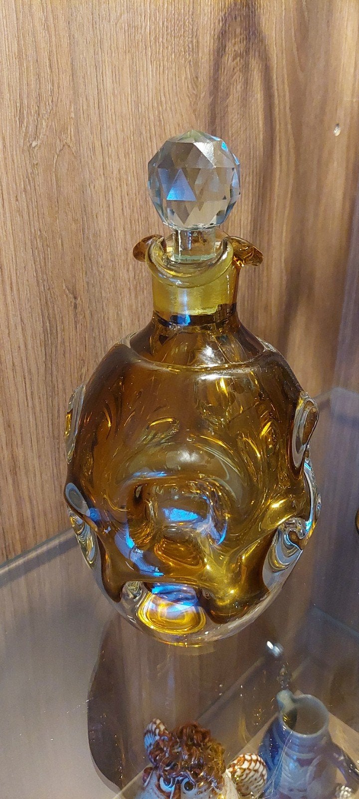 Massieve karaf met dop, amberkleurig, 17/21 cm, Antiek en Kunst, Ophalen of Verzenden