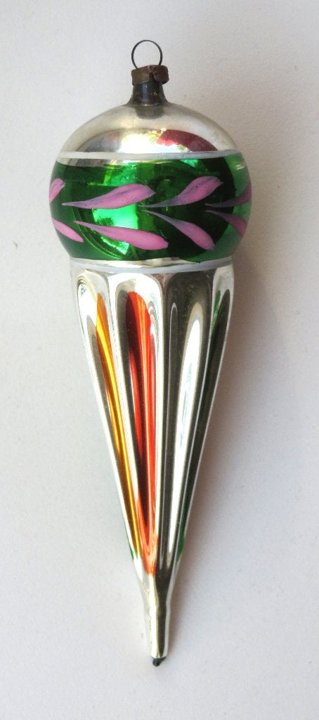Oude Kerstbal: Grote Pegel (zilver, groen, oranje en roze), Ophalen of Verzenden
