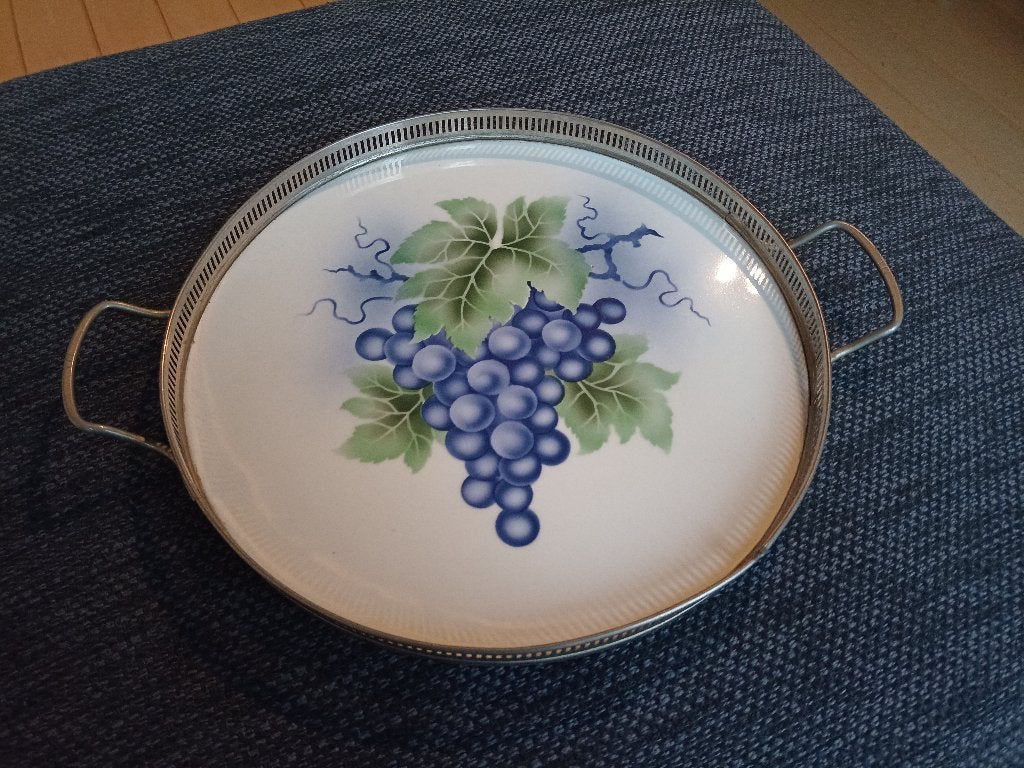 Antieke Art Deco porseleinen dienblad met druiventros, Antiek en Kunst, Ophalen of Verzenden