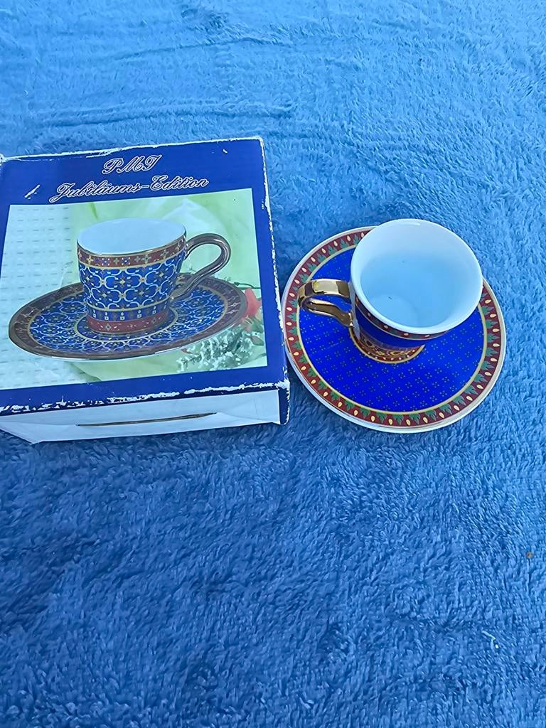 PMJ Jubiläums-Edition Koffiekopje met Schotel - Blauw, Ophalen of Verzenden