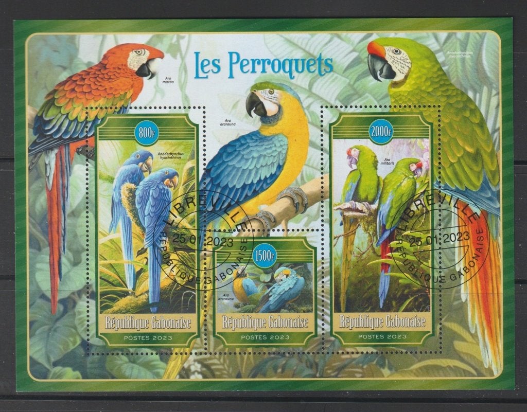 PAPEGAAIEN = Prachtig bl. v3st GABONAISE-26-06, Verzenden, Gestempeld, Dier of Natuur