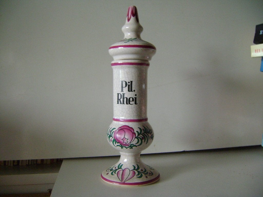 Apothekerspot Pil.Rhei met deksel.Herr Fayence, Ophalen of Verzenden, Zo goed als nieuw