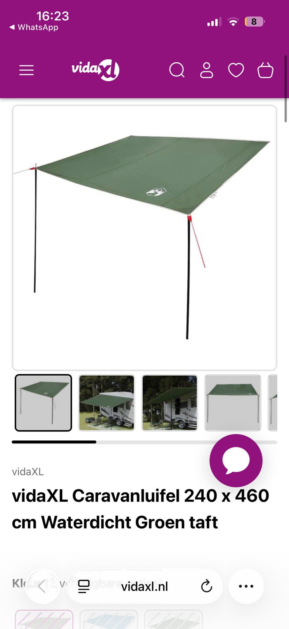 Nieuwe vidaXL Caravanluifel / tarp 240x460 cm Groen, Ophalen of Verzenden, Nieuw