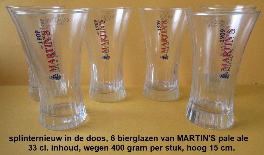 splinternieuw in de doos, 6 bierglazen, 33 cl, MARTIN'S PALE, Ophalen of Verzenden, Nieuw, Glas of Glazen, Overige merken