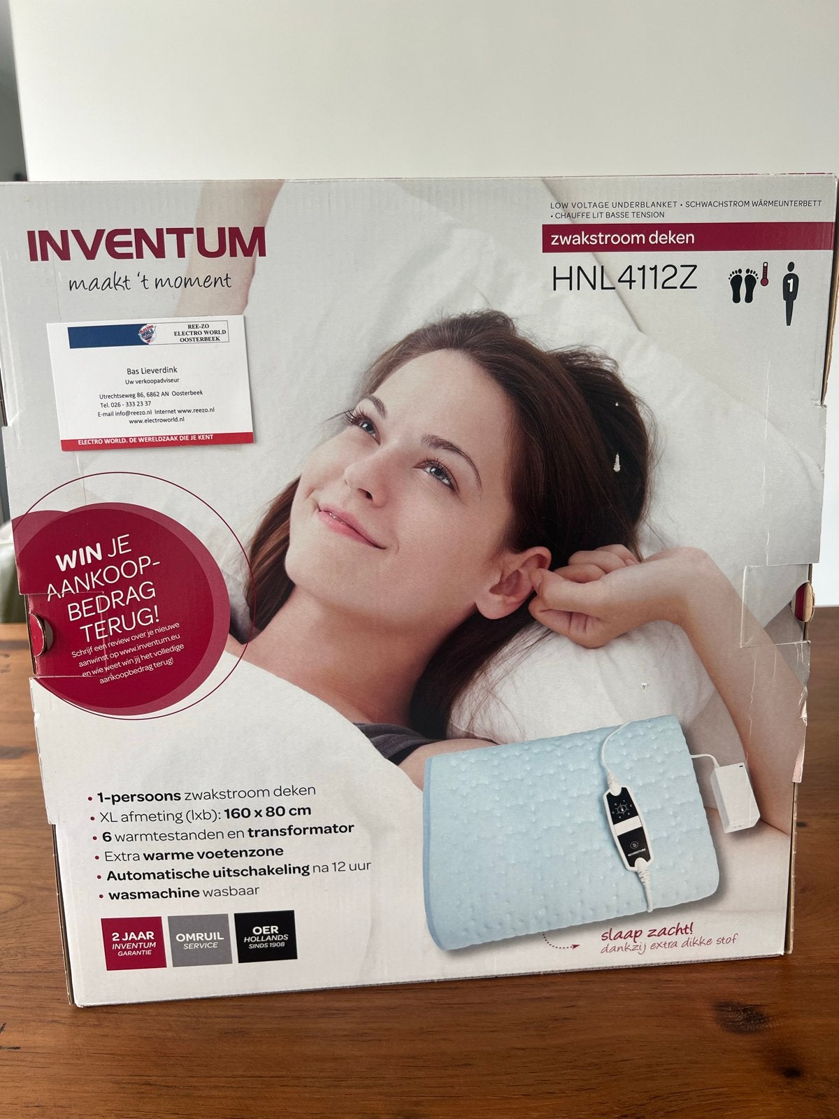 Inventum HNL4112Z 1-persoons zwakstroom deken, Ophalen, Eenpersoons, Blauw, Nieuw