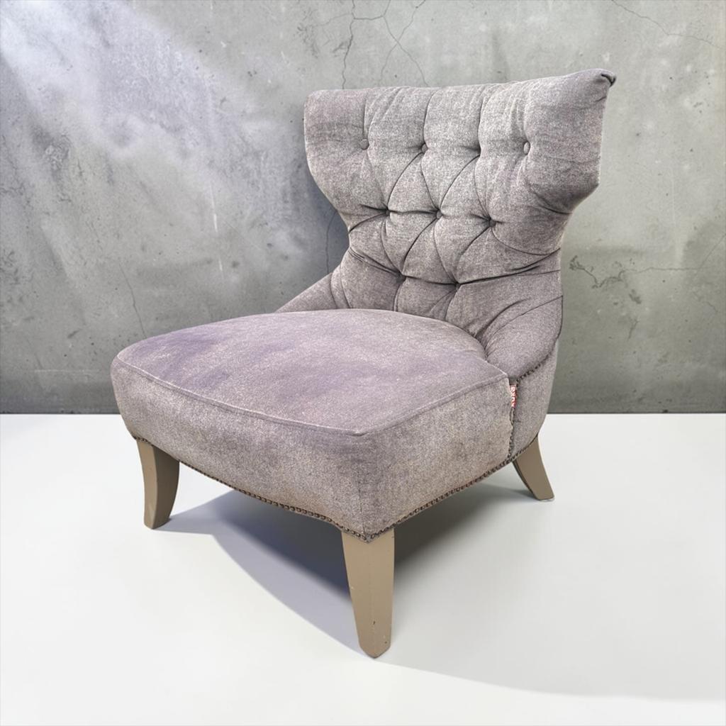 KUKA fauteuil in chesterfieldstijl – grijsblauwe denimstof, Ophalen, Zo goed als nieuw, 75 tot 100 cm, 50 tot 75 cm