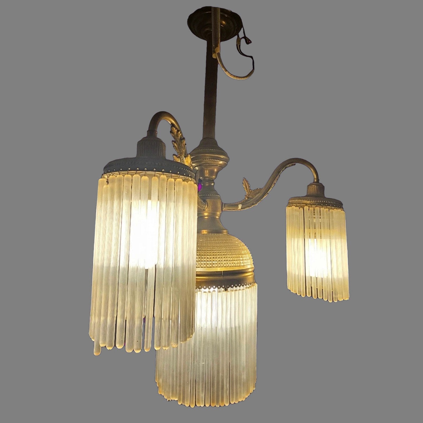 Antieke Franse Art Deco Kroonluchter met Ijspegel Franjes, Ophalen of Verzenden