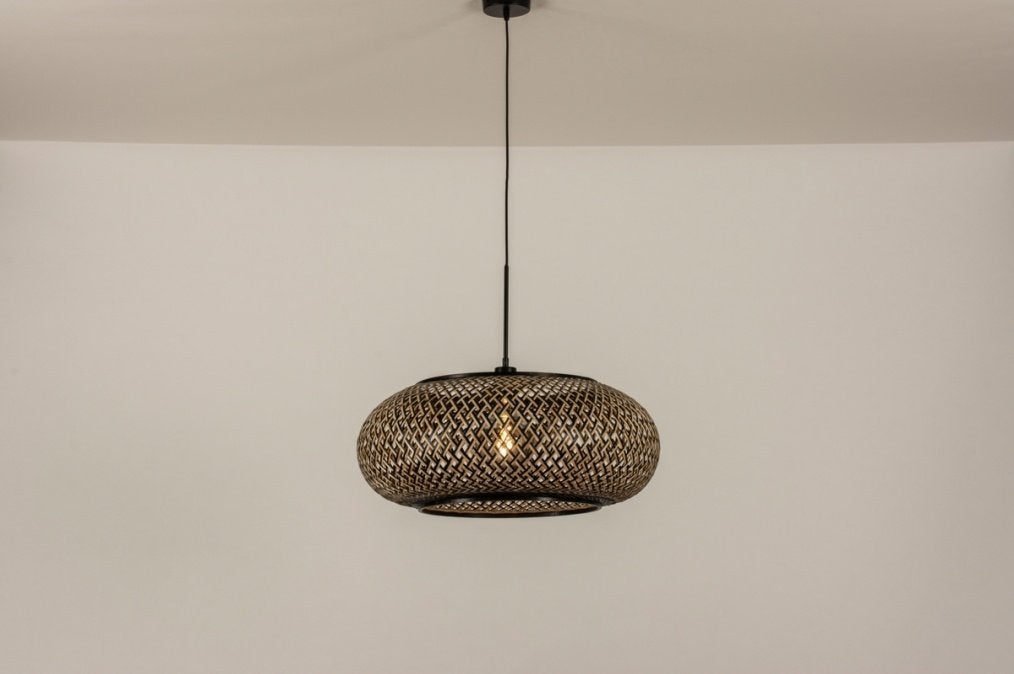 hanglamp 60 cm bamboe rotan riet bed  keuken bar tafel lamp, Ophalen of Verzenden, Nieuw, Metaal, 50 tot 75 cm