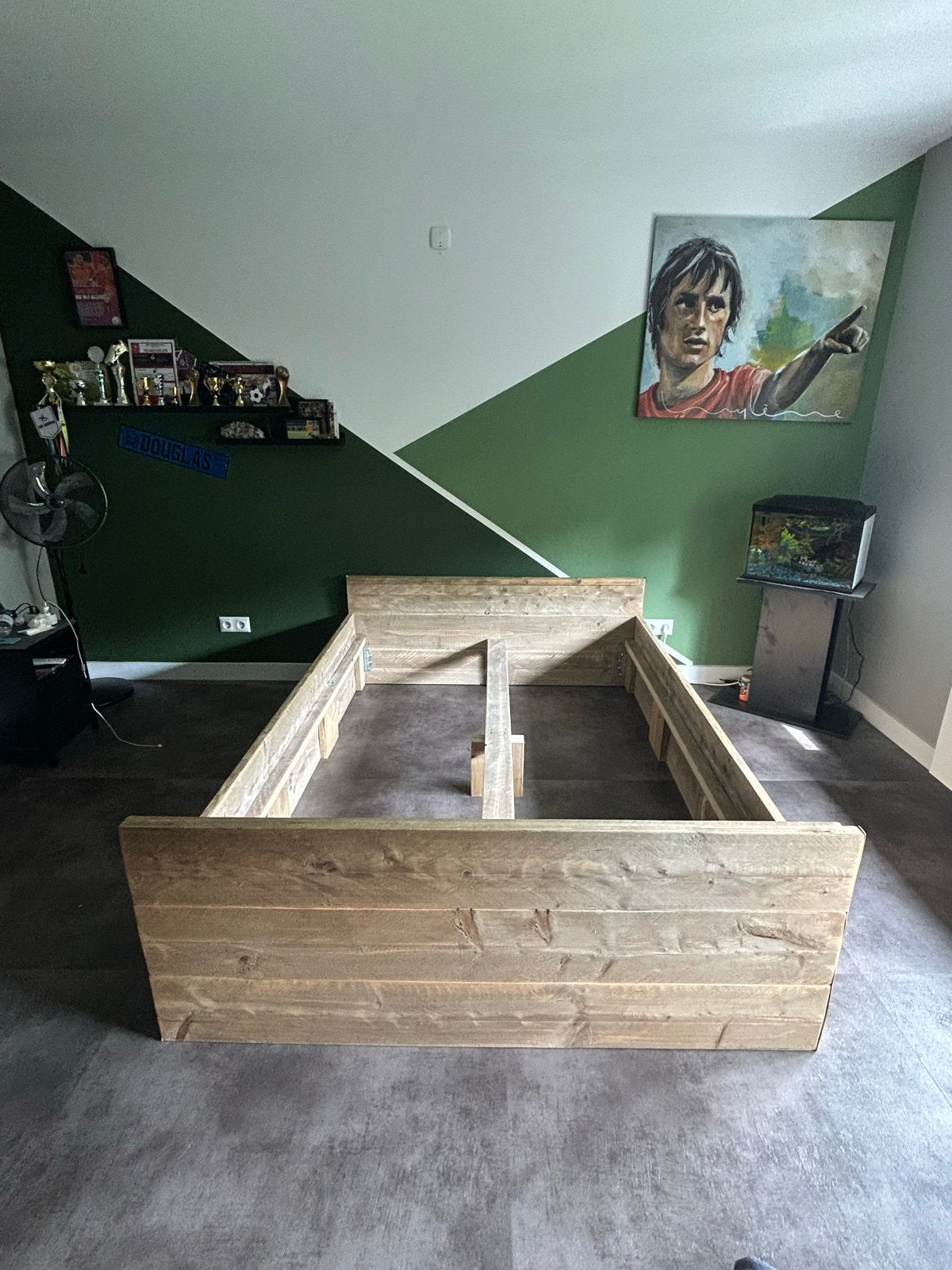Steigerhouten bed twijfelaar (140cm x 200cm), Ophalen, Gebruikt, Bruin, Steigerhout