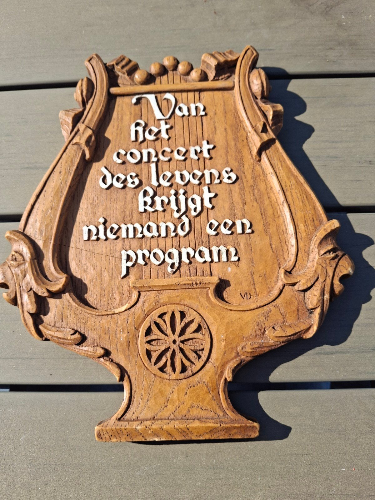 Decoratief wandbord met spreuk - Vintage, Gebruikt, Ophalen of Verzenden, Bruin, Vintage