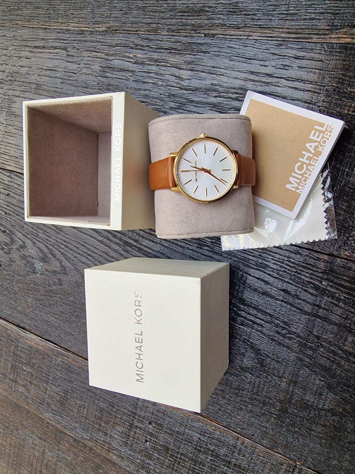 Michael Kors horloge met bruin leren bandje, Overige merken, Overige materialen, Polshorloge, Ophalen of Verzenden