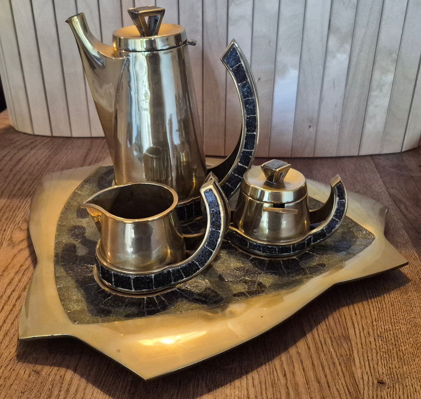 Koperen handgemaakt koffieservies Salvador Teran, Antiek en Kunst, Antiek | Servies compleet, Ophalen of Verzenden