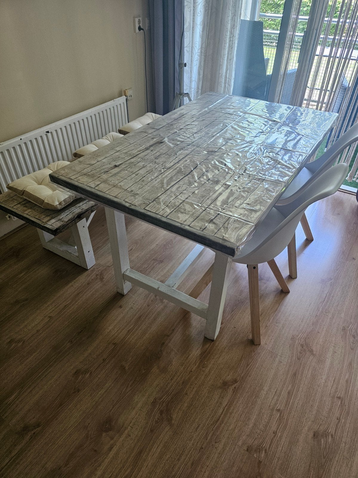 Stoere eethoek, Huis en Inrichting, 200 cm of meer, Zo goed als nieuw, Rechthoekig, 50 tot 100 cm