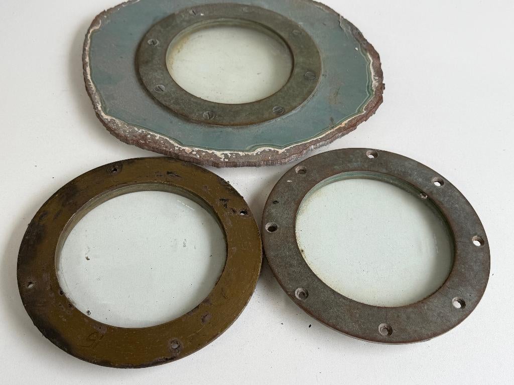 3 x Bronzen / messing patrijspoort dicht / lichtrand 211 mm, Ophalen of Verzenden, Gebruikt, Lijn of Blok