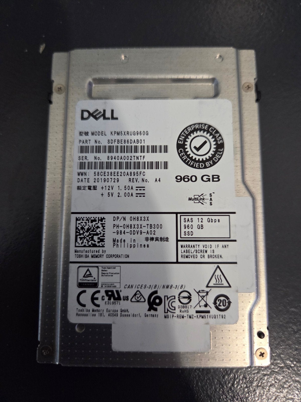 Dell 960gb SAS SSD - 6k uren, Computers en Software, Intern, Gebruikt, SAS, Server