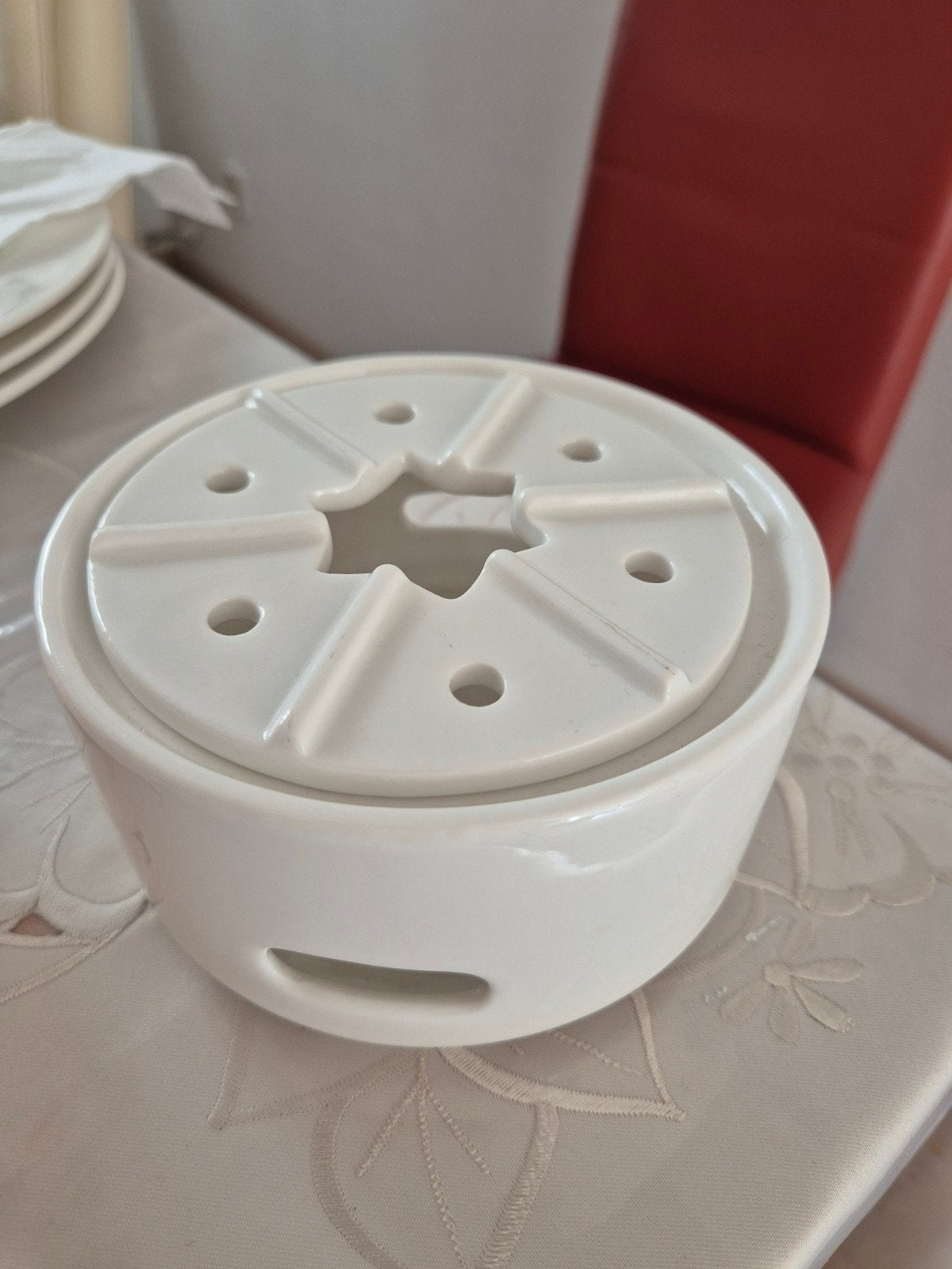 Witte keramische theepot/fondue rechaud, Theepot/fluitketel, Ophalen of Verzenden, Zo goed als nieuw, Steen/keramiek