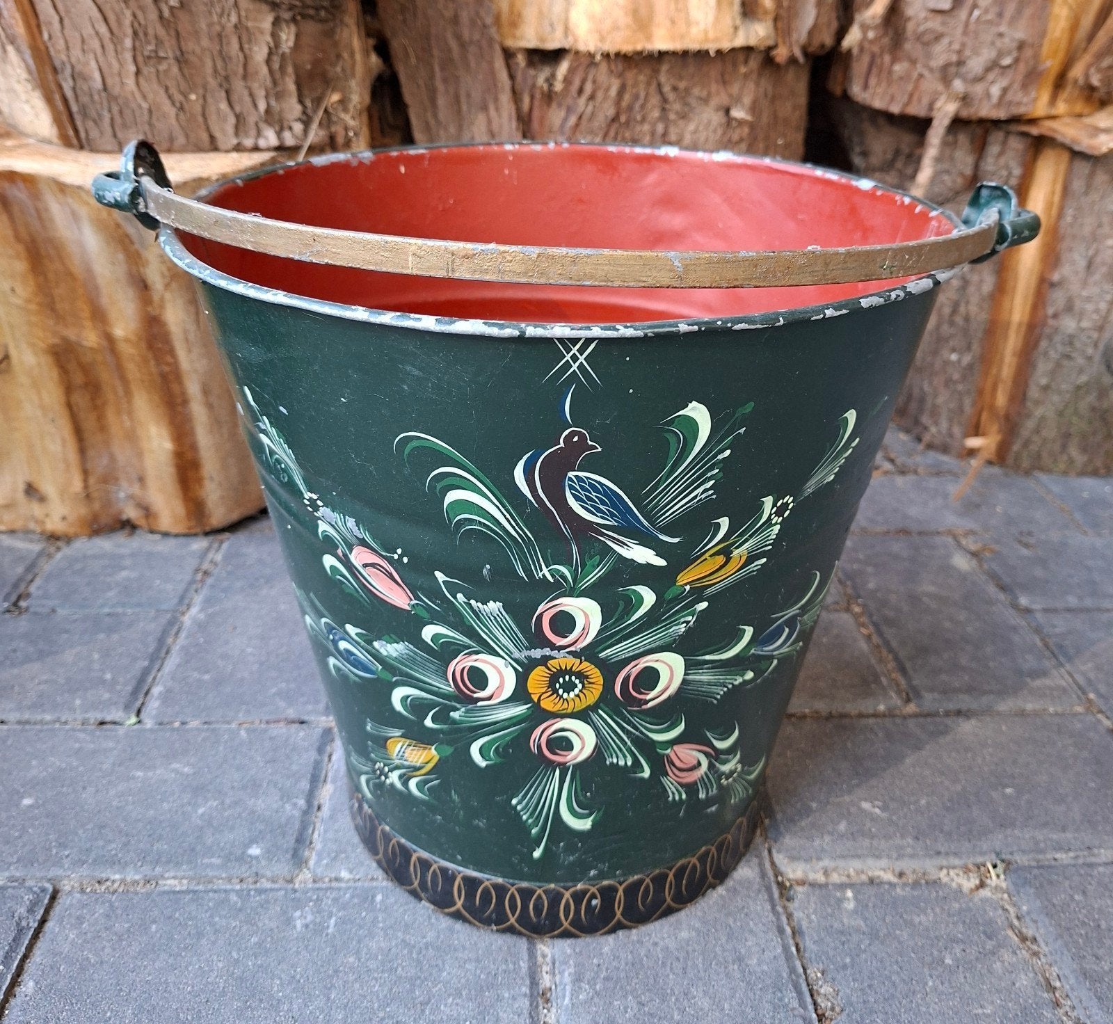 Zinken emmer met hengsel uit polen, Huis en Inrichting, Woonaccessoires | Paraplubakken, Ophalen of Verzenden