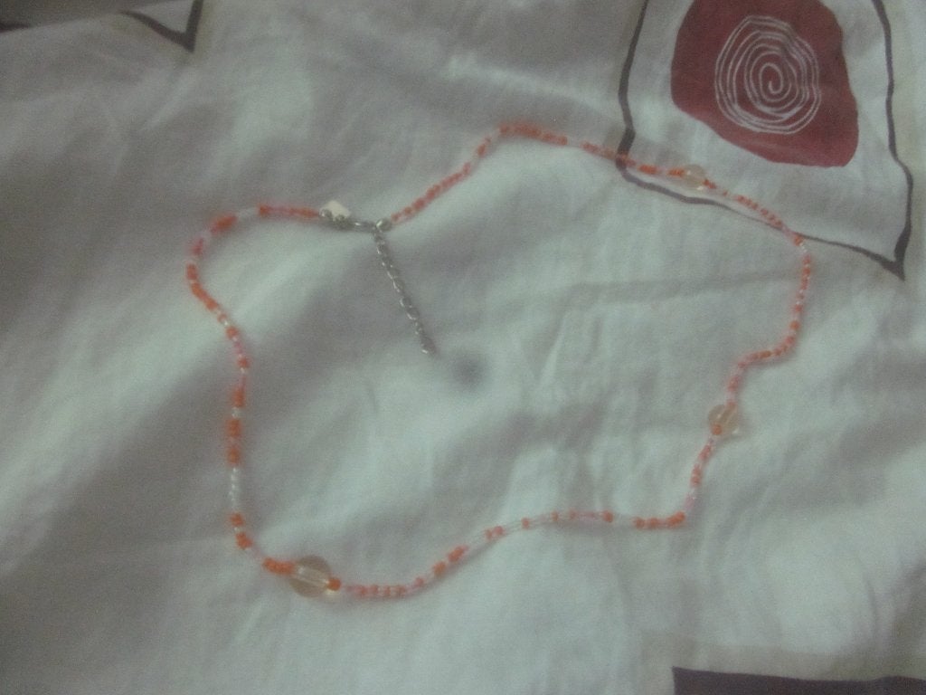 Nieuw oranje/doorzichtige/zilverkl ketting glaskraaltjes, Sieraden, Tassen en Uiterlijk, Kettingen, Overige materialen, Verstelbaar