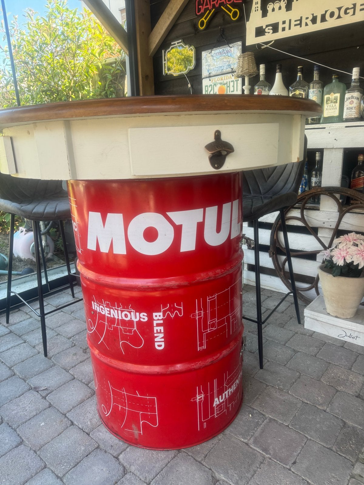 Unieke barset: Motul olievat bartafel met lades, Ophalen, Gebruikt