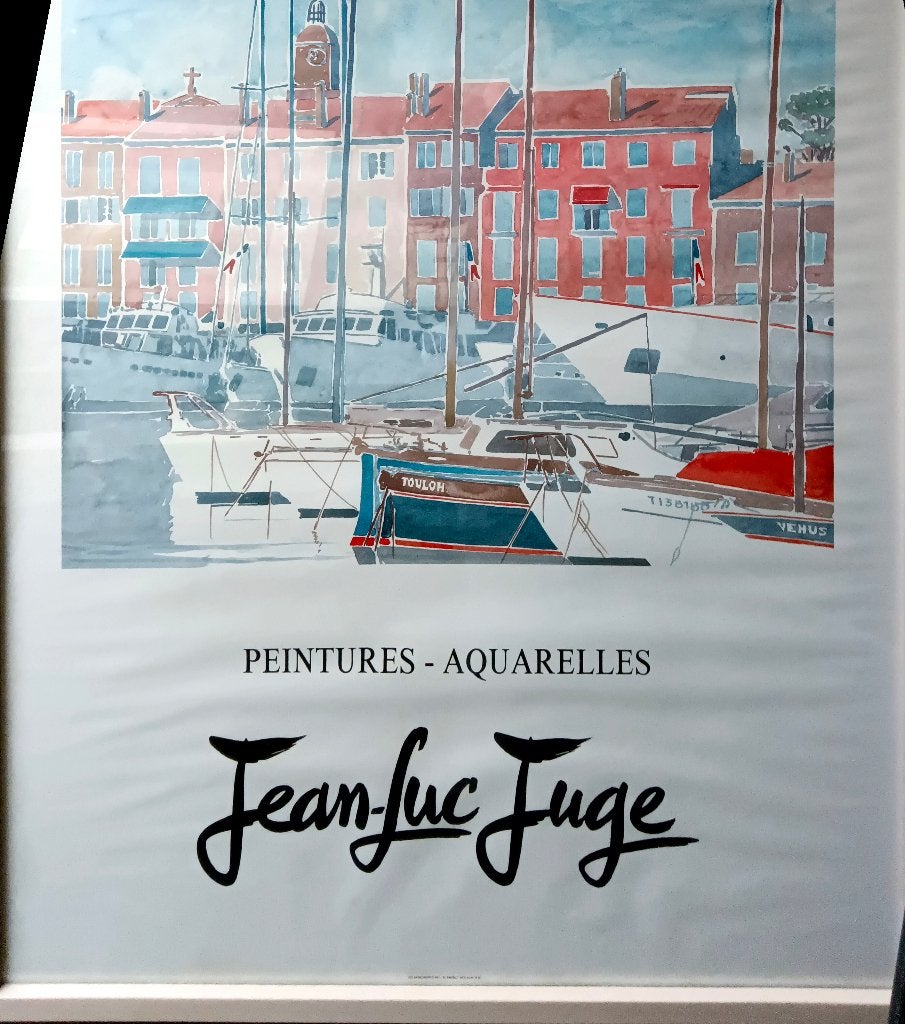 Ingelijste aquarel van de haven van Saint Tropez, Ophalen, 50 – 75, Gebruikt, Schilderij