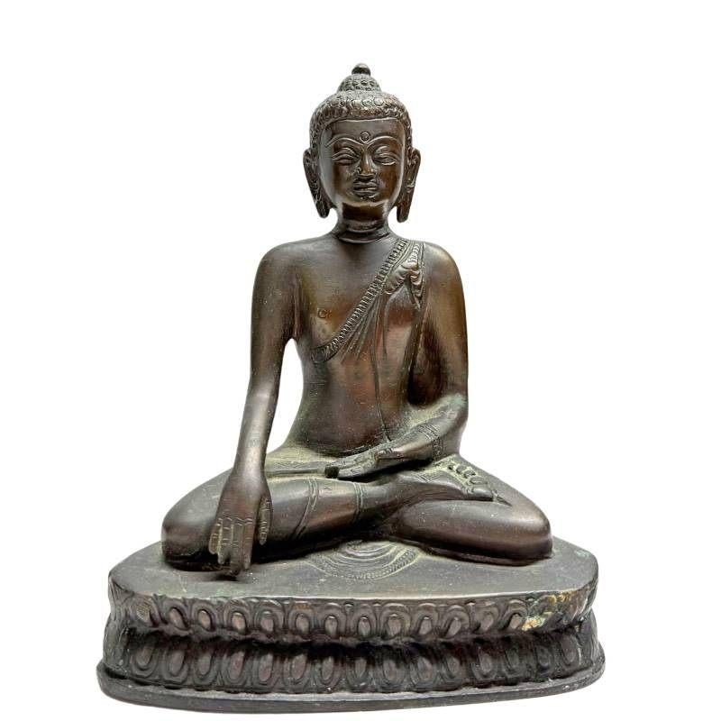 Massief Bronzen Boeddha Nepal - 1,6kg - 19cm, Ophalen of Verzenden, Gebruikt