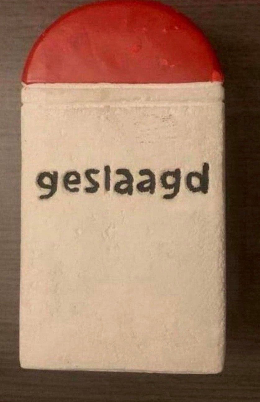Mijlpaal Grenspaaltje 'Geslaagd' - Origineel Cadeau, Ophalen of Verzenden, Zo goed als nieuw, Feestartikel, Overige