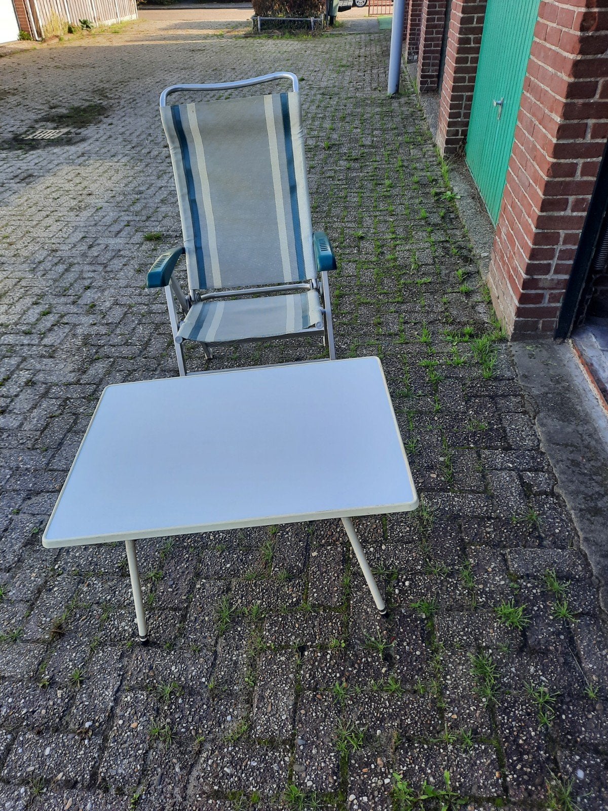 In hoogte verstelbaar campingtafeltje met stoel, Caravans en Kamperen, Ophalen, Gebruikt