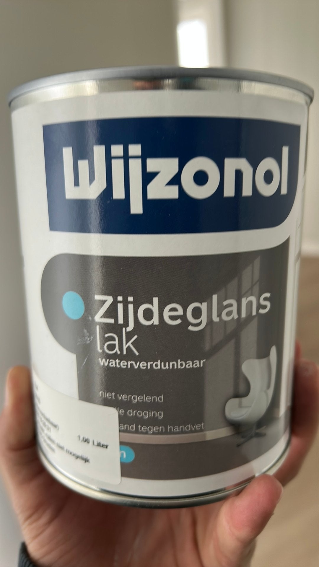 VERF.  WIJZONOL. 1 liter zijdeglans Lak RAL9010, Ophalen, Wit, Zo goed als nieuw, Lak