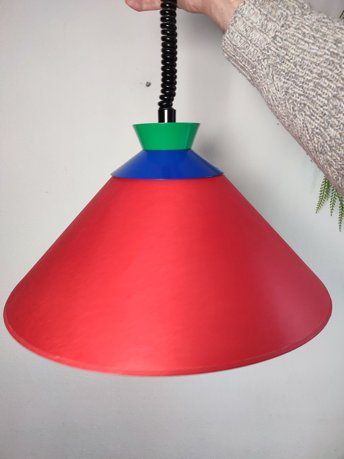 2 x Vintage Memphis Style Hanglamp - Rood, Blauw, Groen, Gebruikt, Metaal, Memphis, Retro, Jaren 80, E27 (groot)