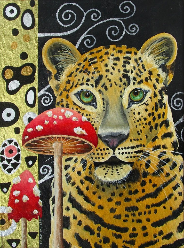 Mooi handgeschilderd schilderij van een jaguar, Ophalen of Verzenden