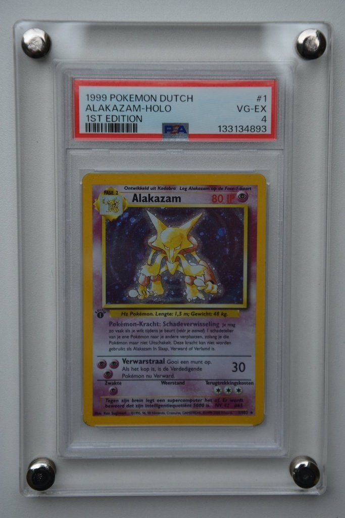 Alakazam Holo Base Set 1st Edition Dutch PSA 4, Ophalen of Verzenden, Gebruikt, Losse kaart, Foil