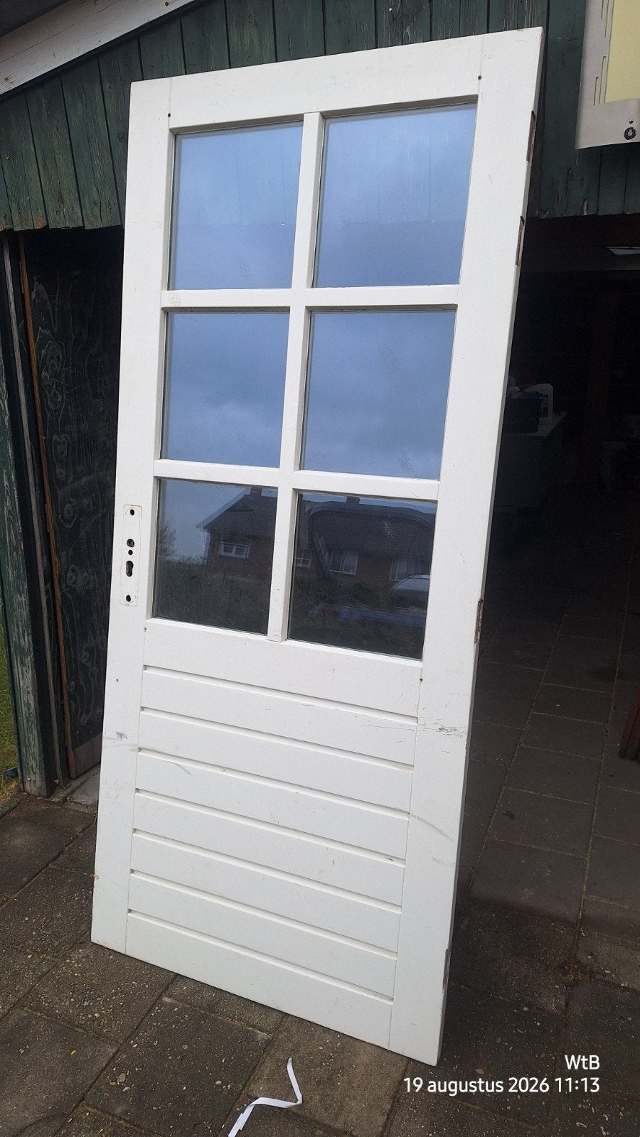 Witte houten buitendeur met isolatieglas, Doe-het-zelf en Verbouw, Ophalen, 80 tot 100 cm, 200 tot 215 cm, Hout