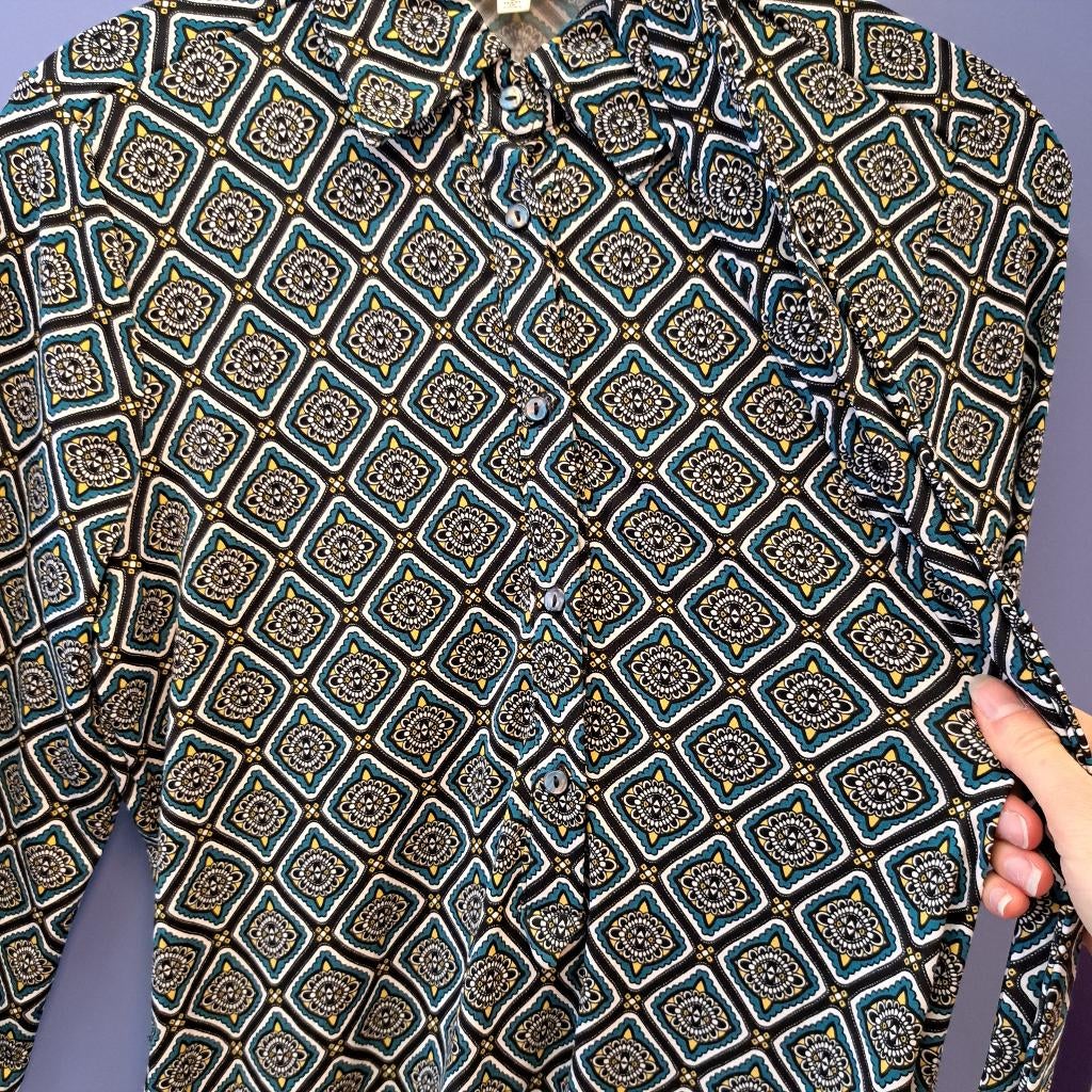 Max studio blauw geel zwart wit geprint jurkje S nr 46134, Blauw, Max studio, Ophalen of Verzenden, Zo goed als nieuw