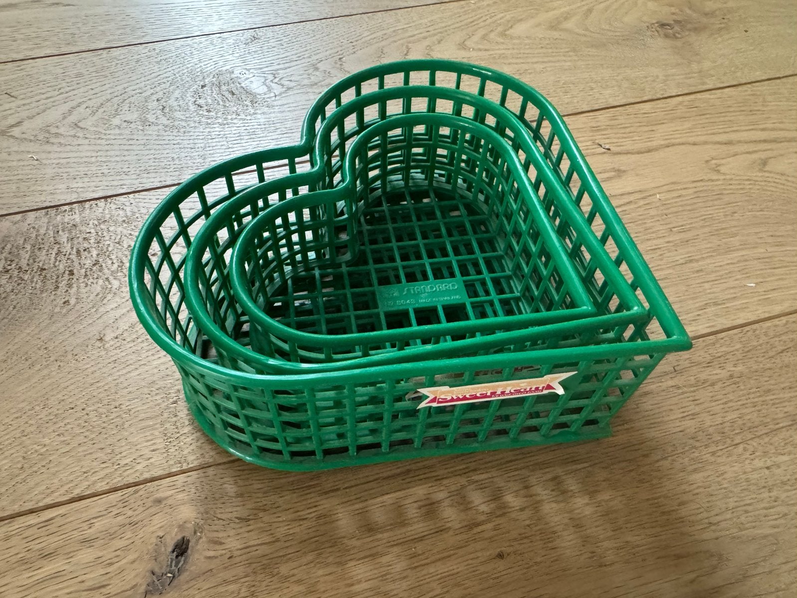 Set van 3 Vintage Hartvormige Mandjes - Groen Plastic, Groen, Vintage, Gebruikt, Kunststof