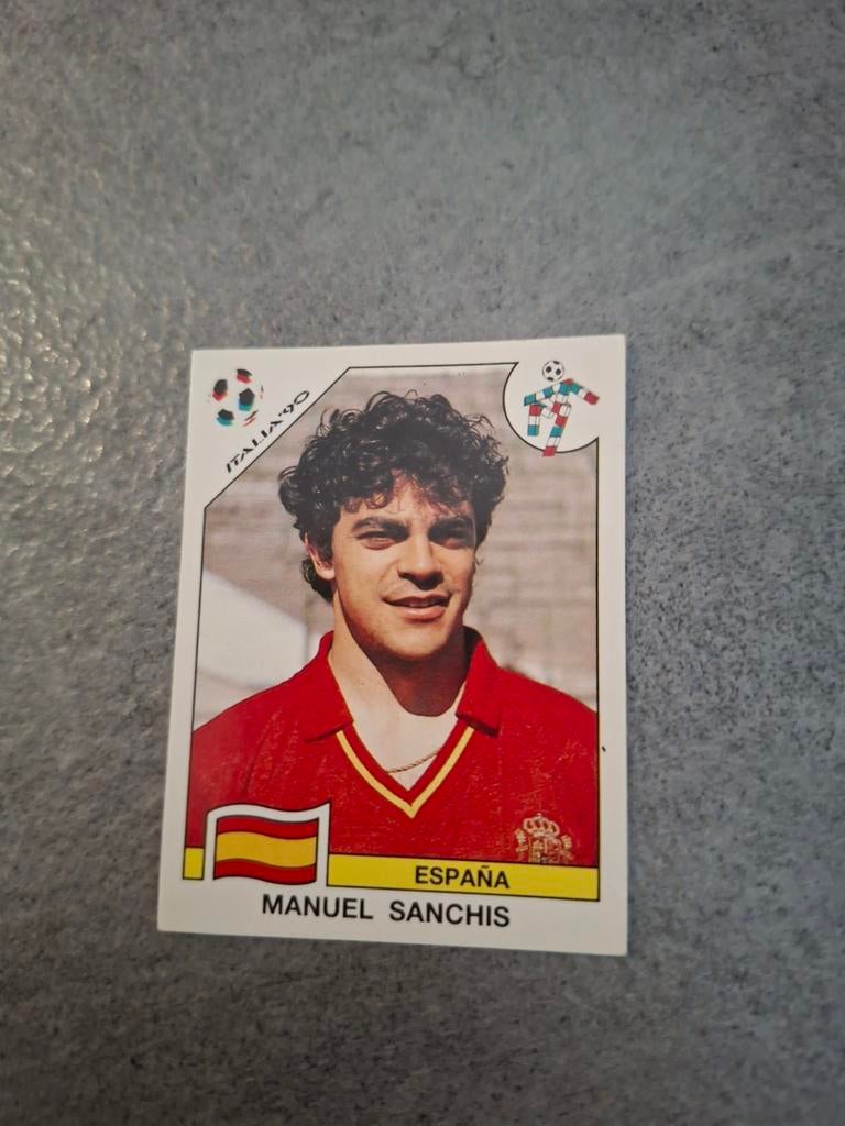 Panini sticker WK 90 Italia. Speler Manuel Sanchis Spanje., Verzenden, Zo goed als nieuw, Sticker
