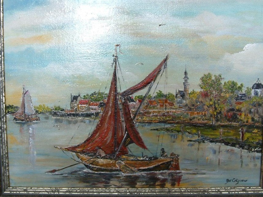 schilderijen oude visserij  op de zeil Jac Caljouw, Antiek en Kunst, Maritiem / water, Doek, Ophalen of Verzenden, Olieverf