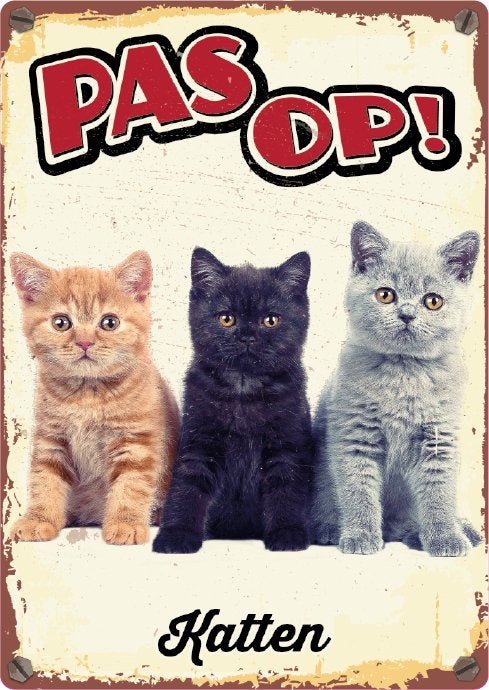 Metalen bord 'pas op katten' spreukbord, Info@hopsa.nl, Industrieweg 12, 2254 AE Voorschoten, Nieuw, Ophalen of Verzenden