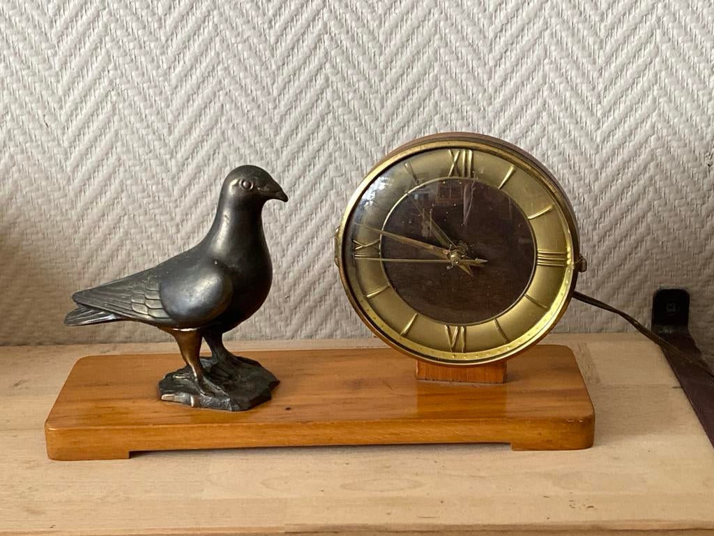 Vintage tafelklok met duif, werkend, Ophalen of Verzenden