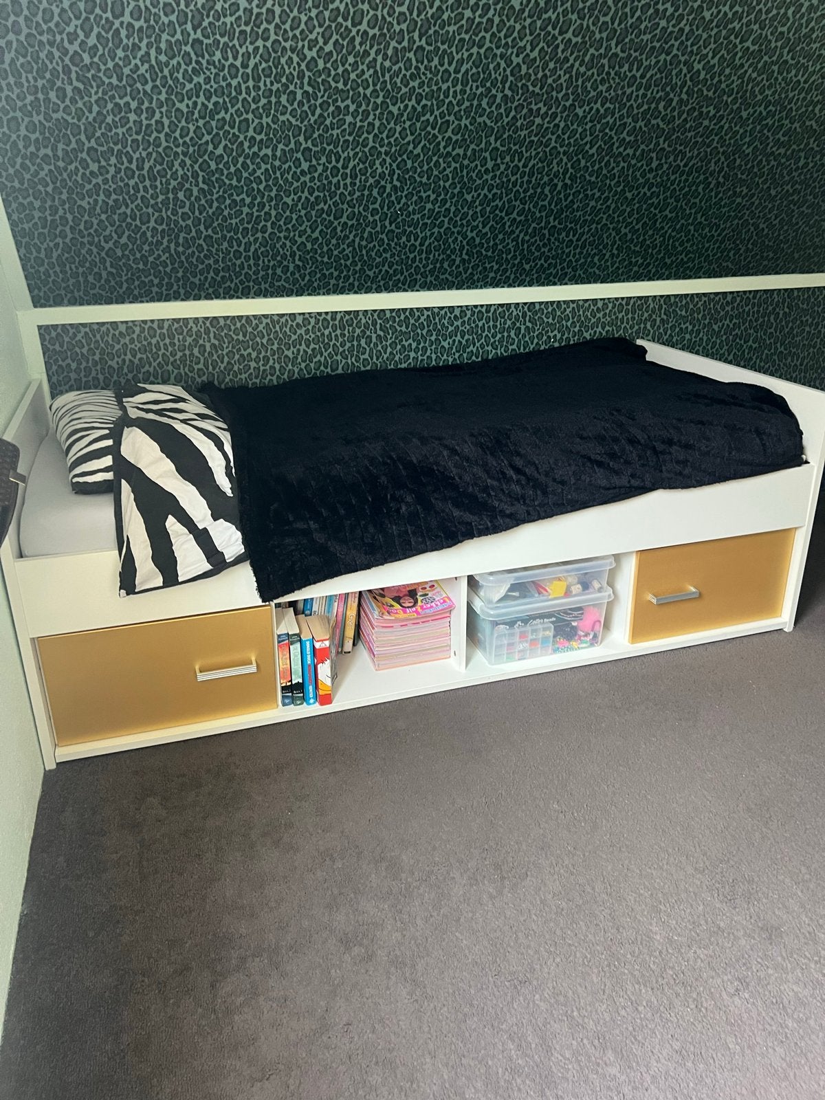 Eenpersoonsbed met opbergruimte - Wit, Ophalen, Gebruikt, 90 cm, Eenpersoons