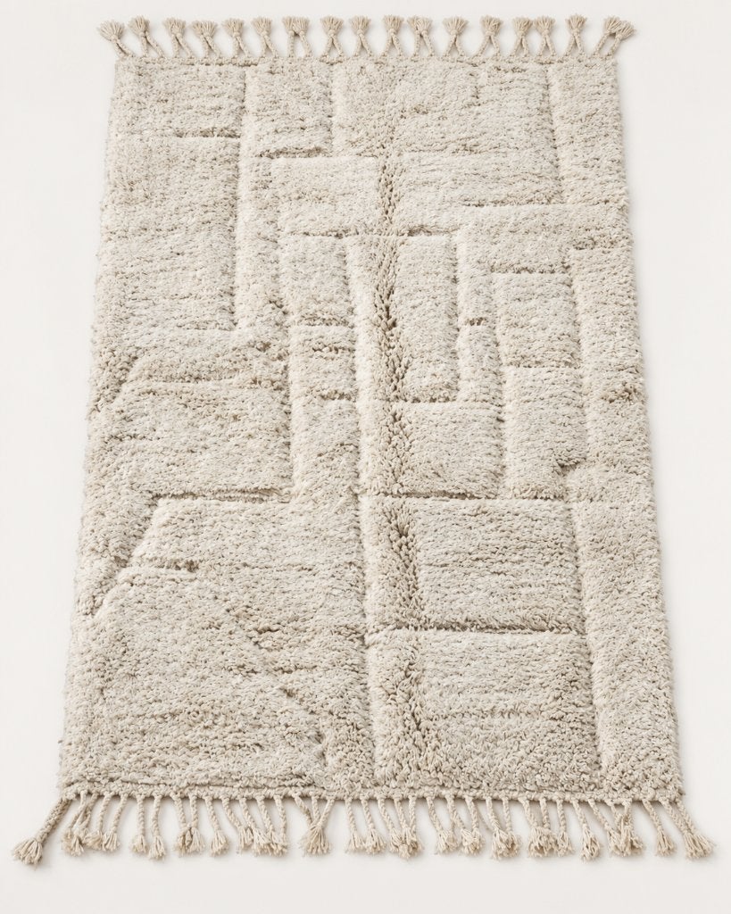 Handgemaakt wollen vloerkleed 150x250 ivoor reliëf, Huis en Inrichting, Info@maroccarpets.nl, 150 tot 200 cm, Ophalen of Verzenden