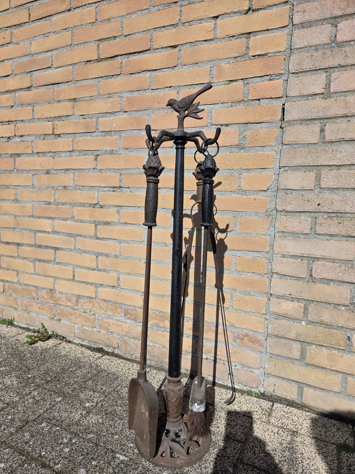 Vintage gietijzeren haardstel met vogeldecoratie, Ophalen, Vintage, Metaal, Gebruikt